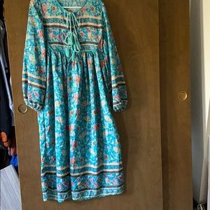 vintage long sleeve teal boho chic dress